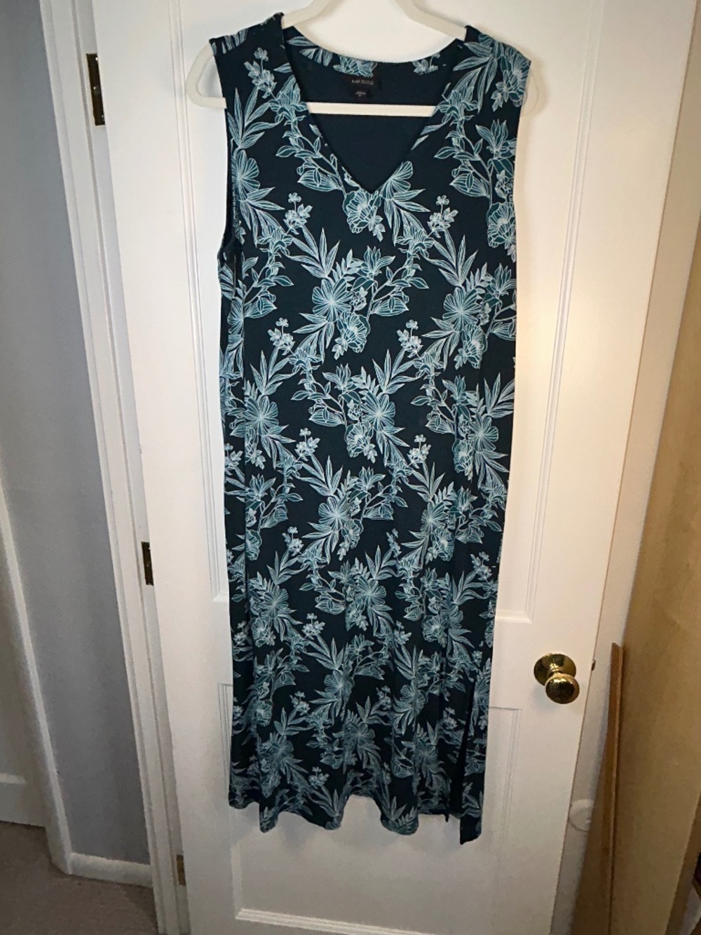 J Jill Wherever Collection Size XL Teal White Floral Sleeveless  Maxi Dress